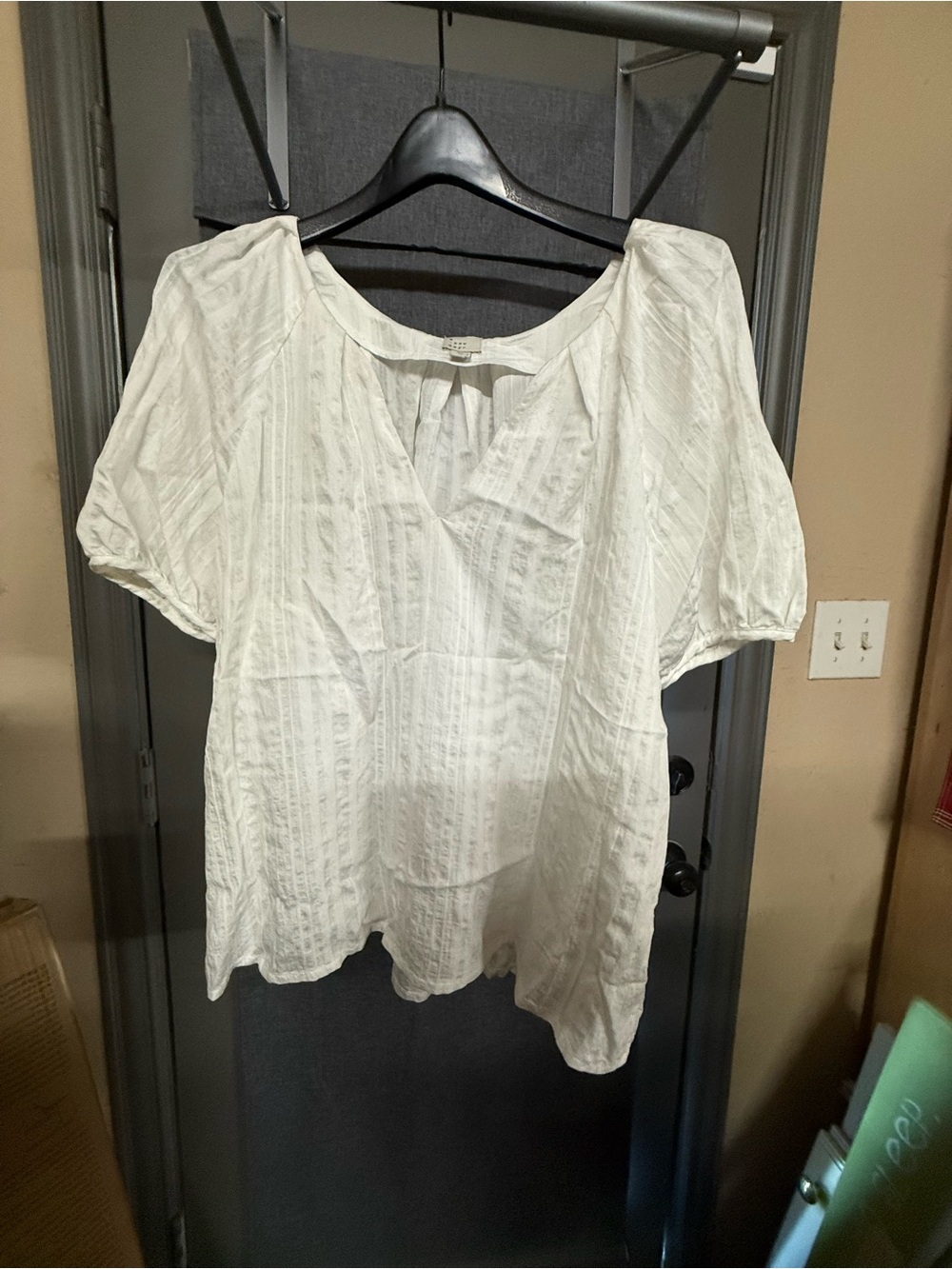 a new day White V-Neck Short Puff Sleeve Blouse